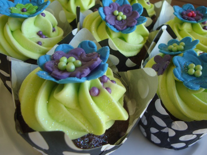 Blue, Lime green, Purple Flower Cupcakes Blue, Lime green, Purple Flower Cupcakes