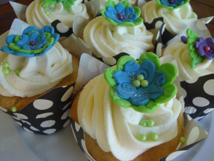 Blue, Lime green, Purple Flower Cupcakes Blue, Lime green, Purple Flower Cupcakes