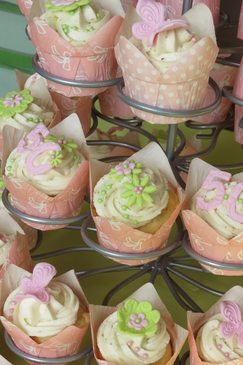 Lime Green & Pink Cupcakes on Stand