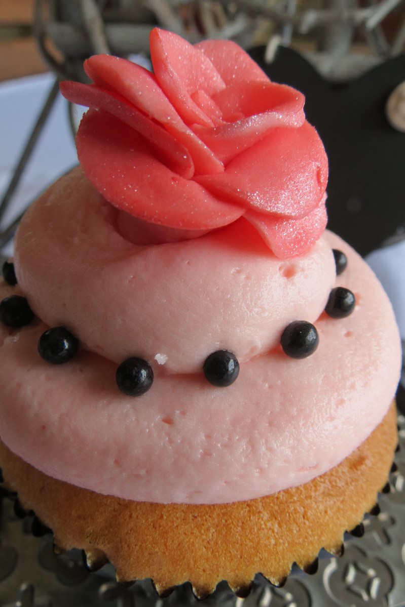 Coral and Black Cupcake