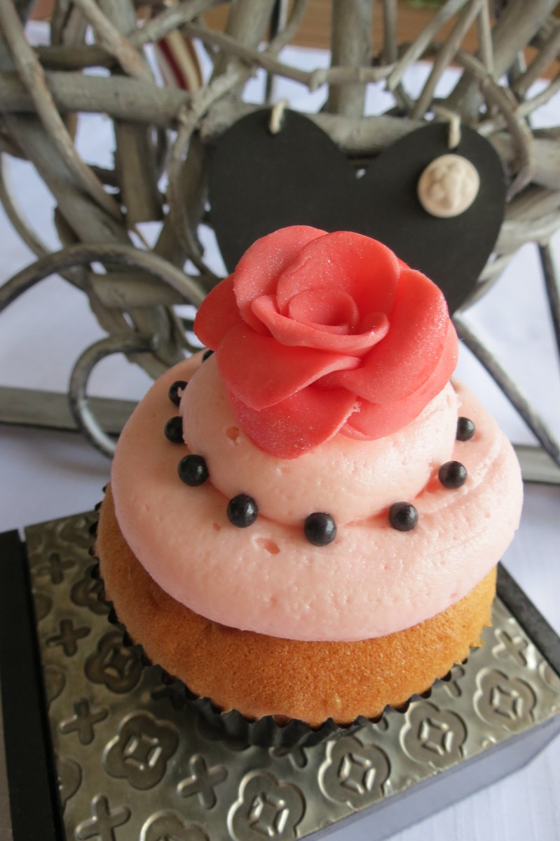 Coral and Black Cupcake