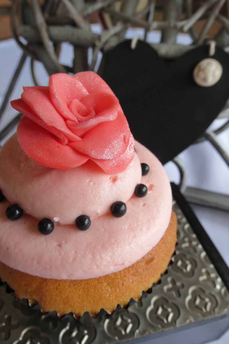 Coral and Black Cupcake