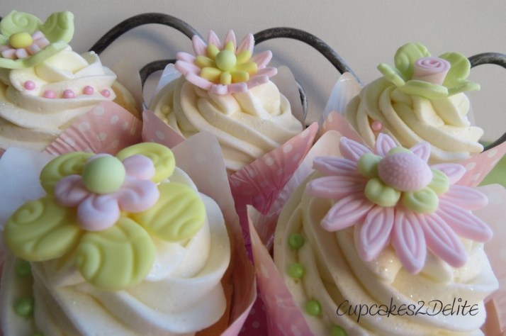 Pastel Pink, Green & Yellow Flower Cupcakes