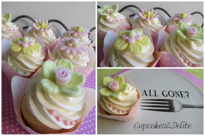 Pastel Pink, Green & Yellow Flower Cupcakes