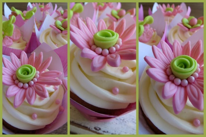 Pink & LIme Green Flower Cupcakes