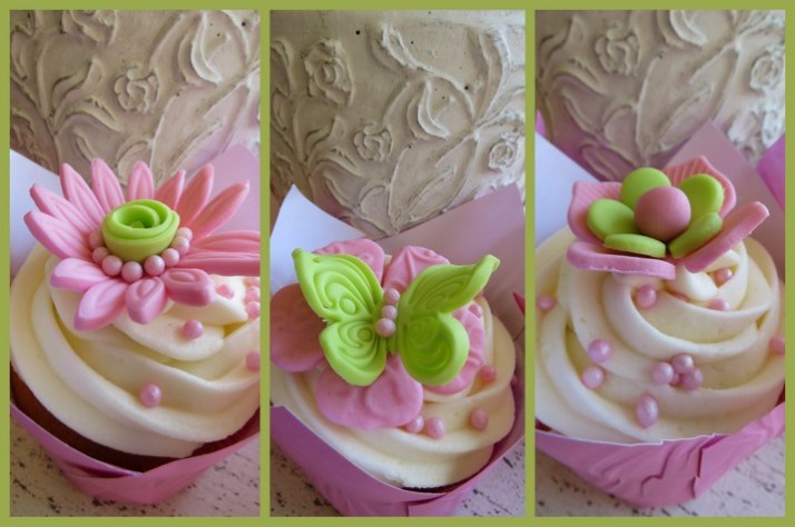 Pink & Lime Green Flower Cupcakes