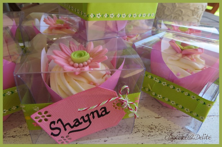 Pink & Lime Green Flower Cupcakes