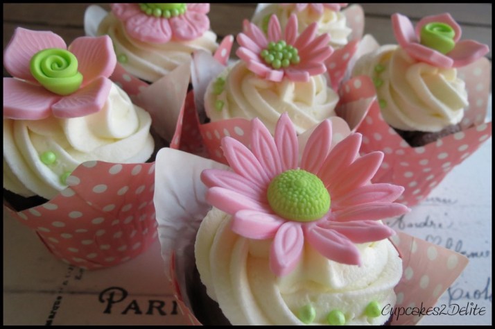Pink & Lime Green Flower Cupcakes