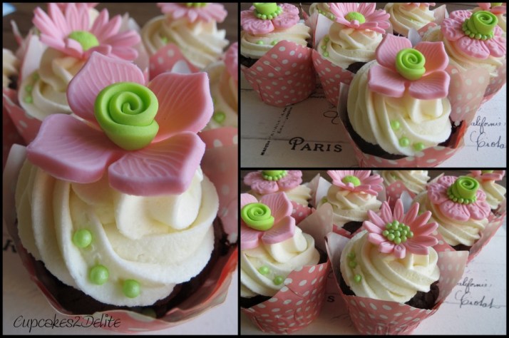 Pink & Lime Green Flower Cupcakes