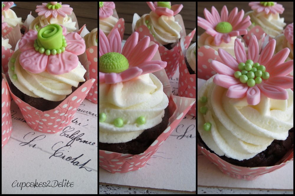 Pink & Lime Green Flower Cupcakes