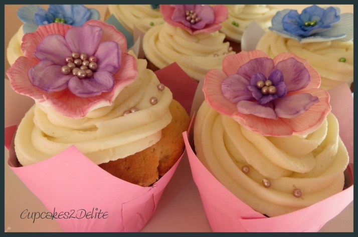 Pink & Blue Flower Cupcakes