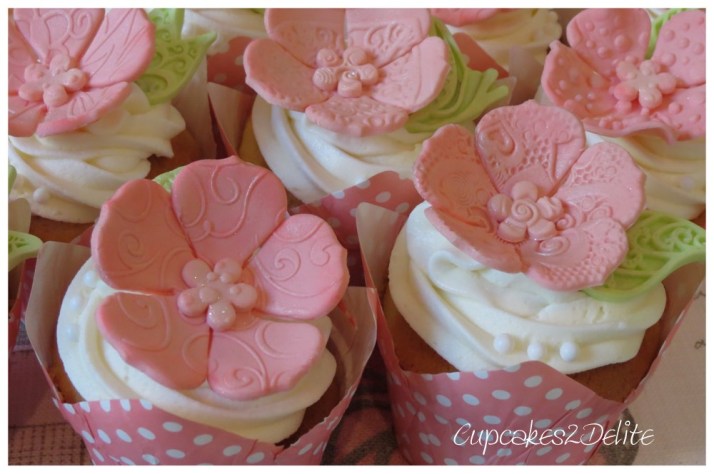 Pink Embossed Flower Cupcakes