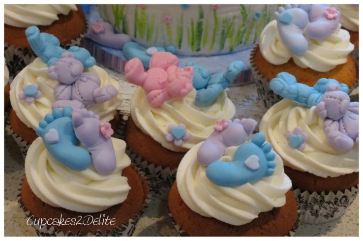 Twin Teddy Baby Shower Cake & Cupcakes