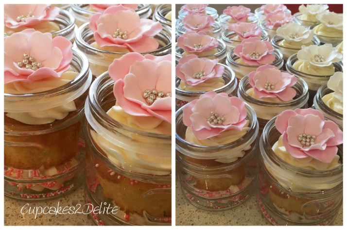 Cupcakes in A Jar, Pink & White Flowers