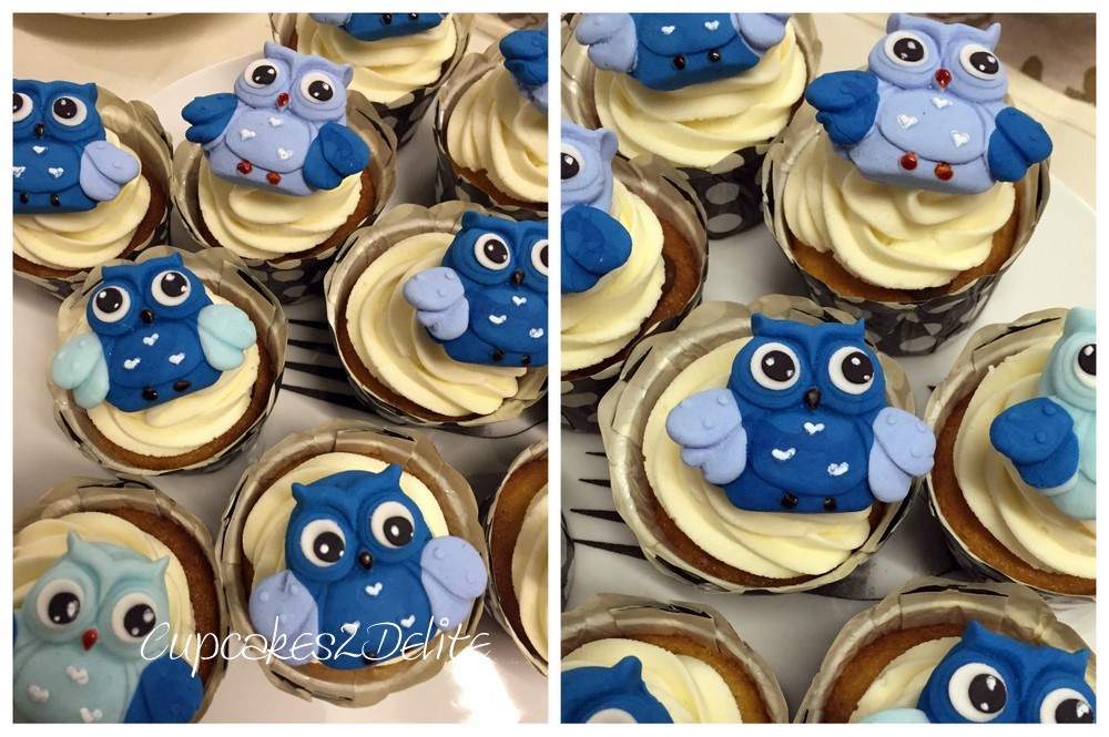 Bright Blue Owl Cupcakes