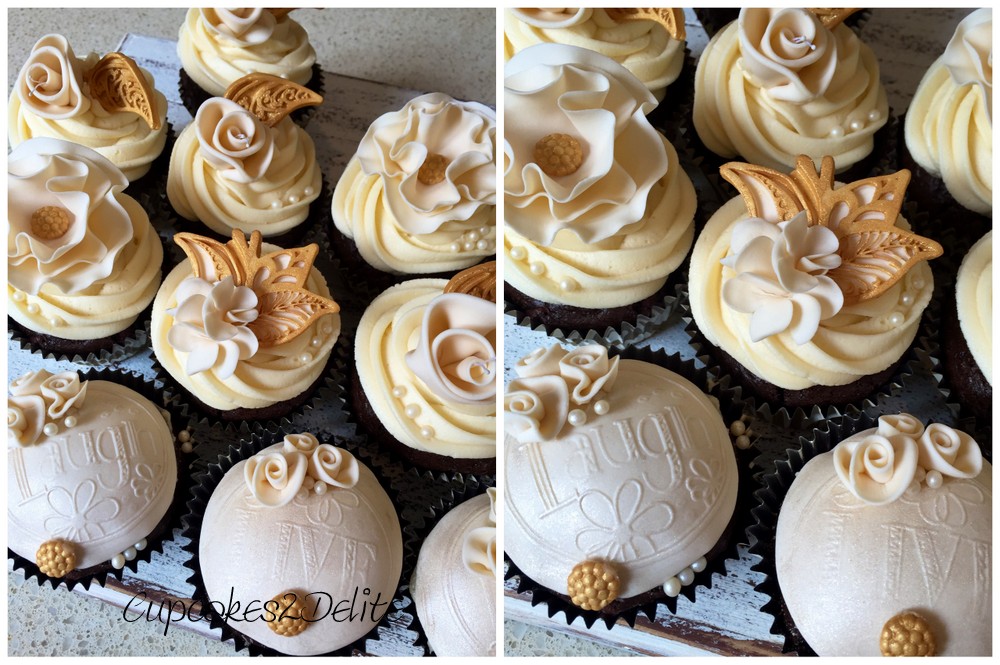 Cream & Gold Flower Cupcakes
