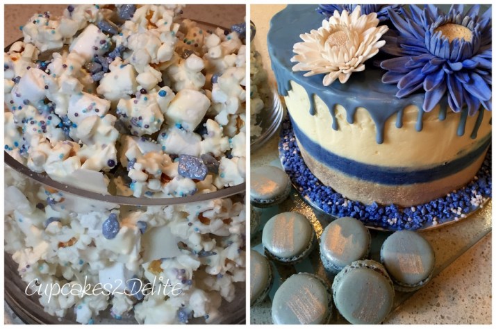 Blue Drizzle Cake, Blue Macarons, Blue & White Popcorn