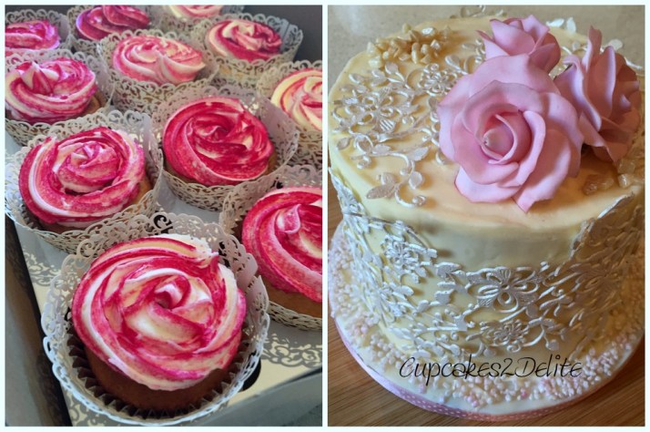 Rose Iced Cupcakes & Rose Lace Cake