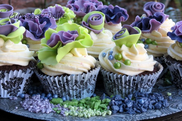 Green & Purple Ruffle Flower Cupcakes