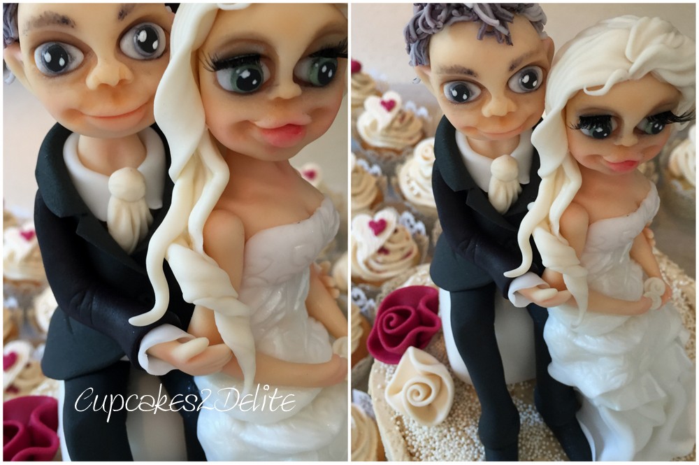 Cream & Burgundy Wedding Cake & Cupcakes