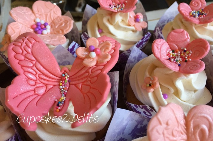 Coral Butterfly & Flower Cupcakes