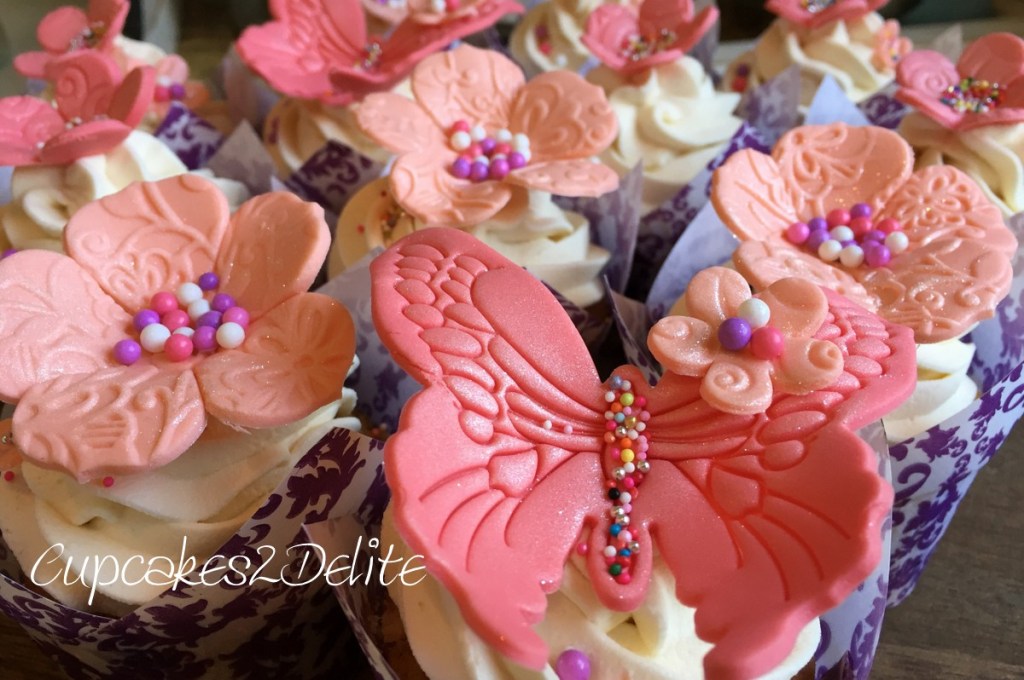 Coral Butterfly & Flower Cupcakes