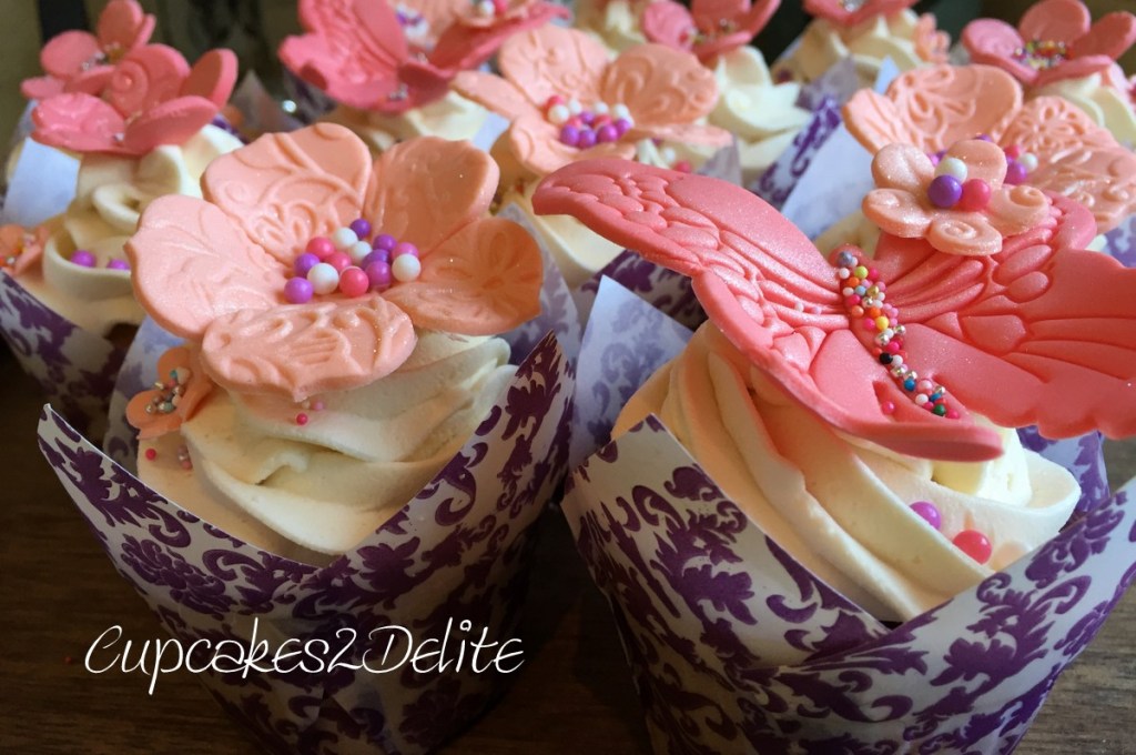 Coral Butterfly & Flower Cupcakes