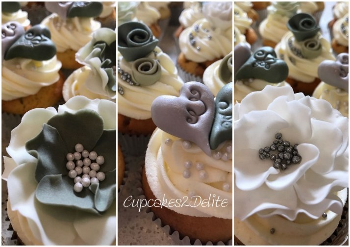 Olive Green, Grey & White Wedding Cupcakes