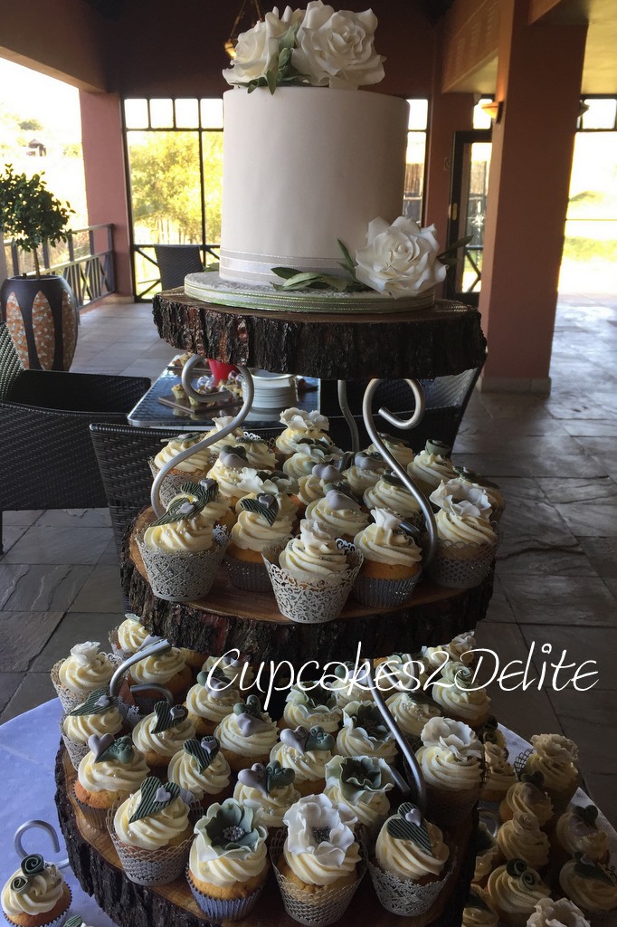 Roses and Olive Leaf Wedding Cake