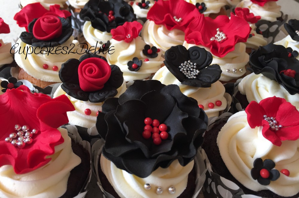 Red & Black Flower Cupcakes