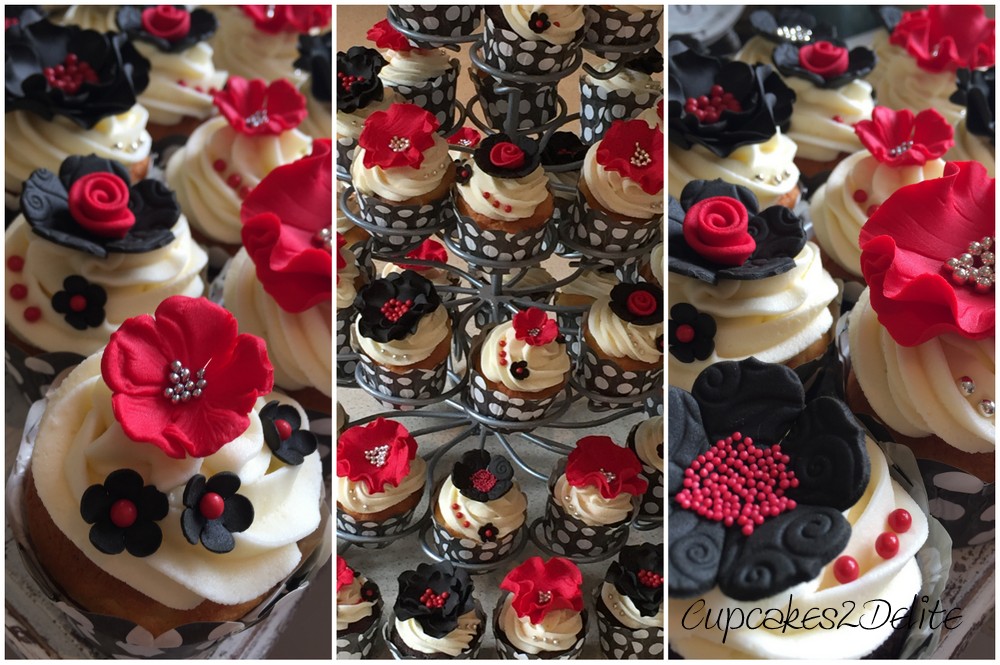 Red & Black Flower Cupcakes
