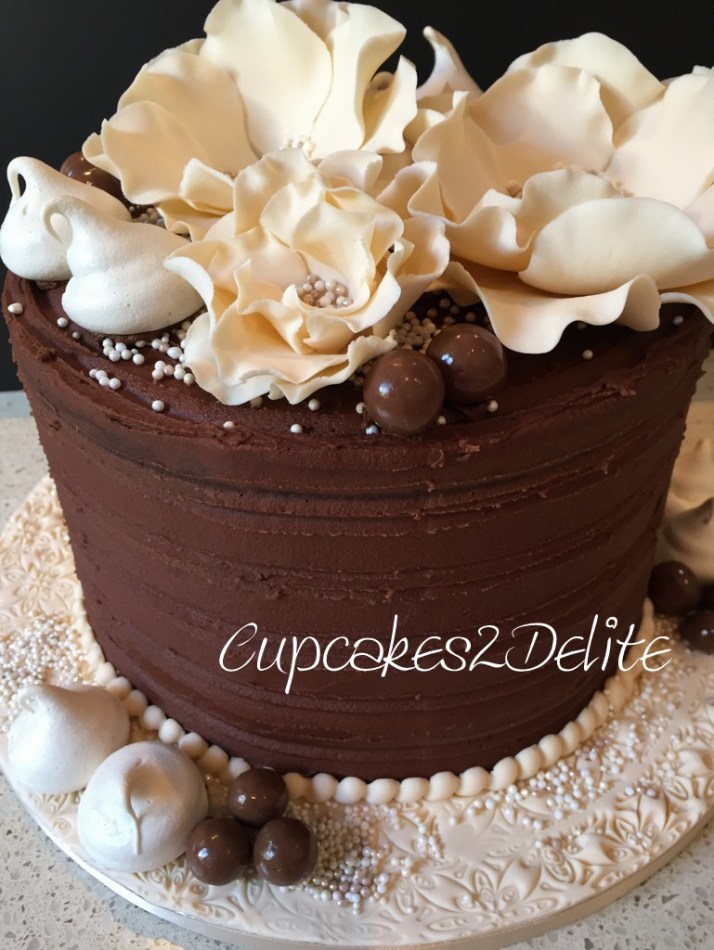 Chocolate Delight & Cream Flowers 80th Cake