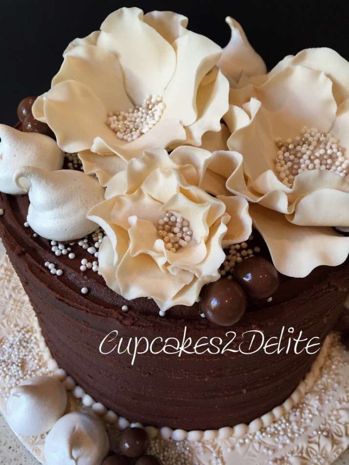 Chocolate Delight & Cream Flowers 80th Cake