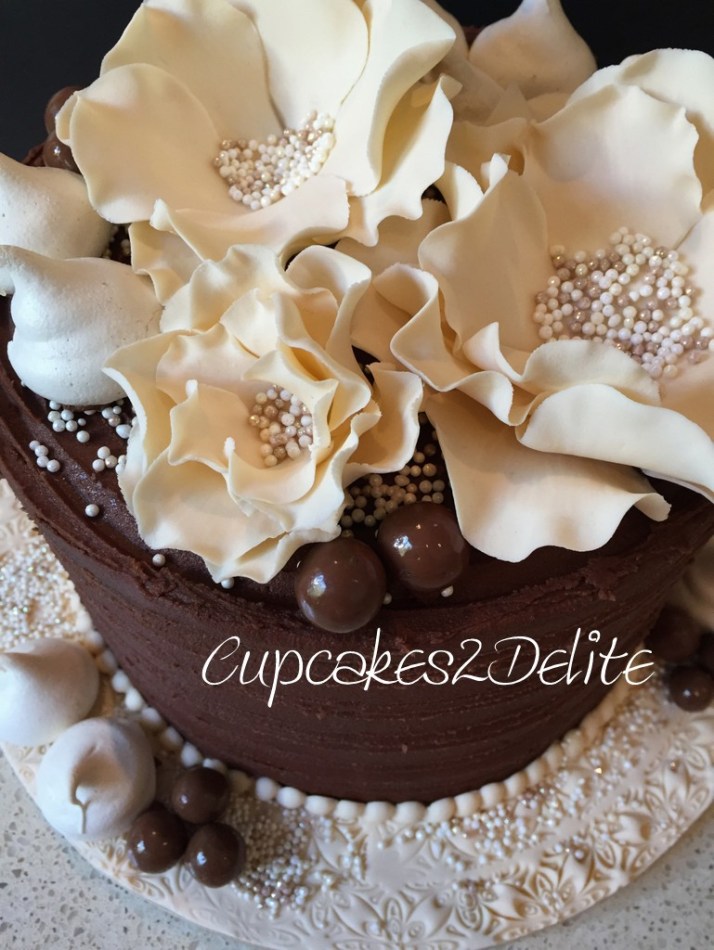 Chocolate Delight & Cream Flowers 80th Cake