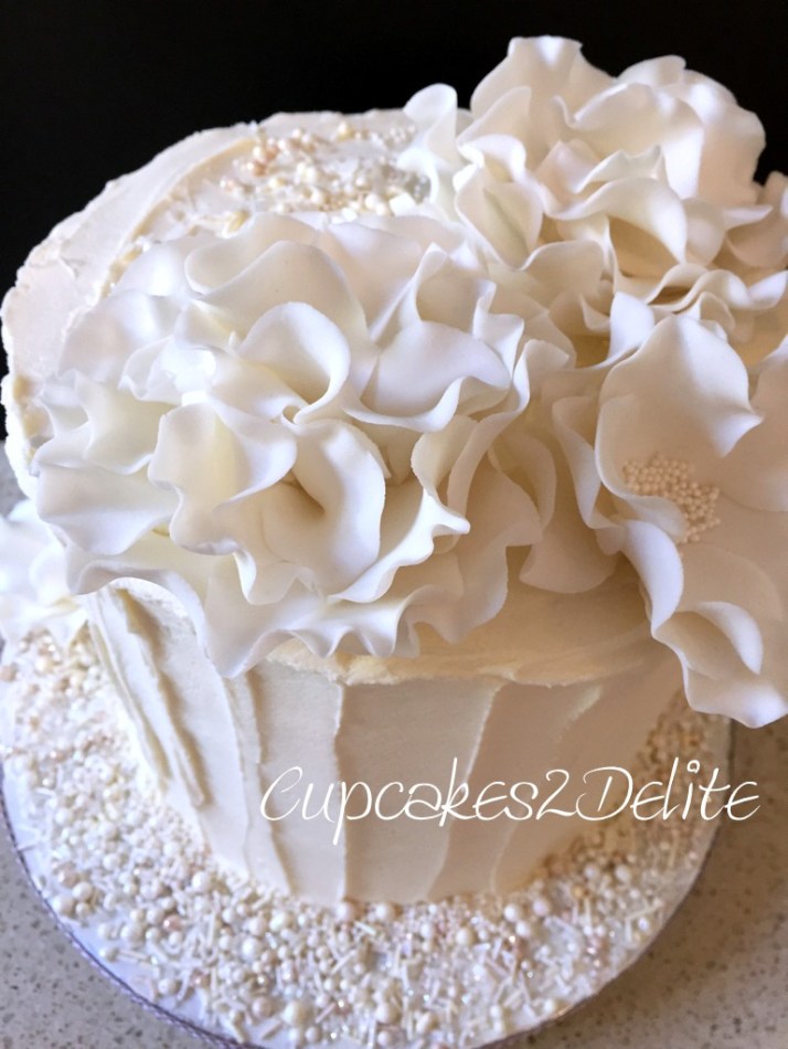 White Ruffle Flower Birthday Cake