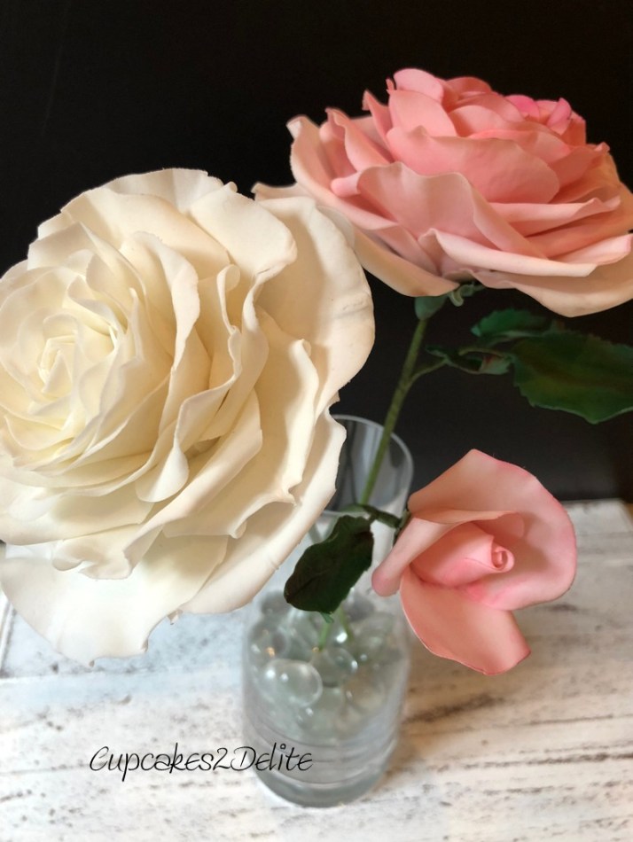 Pink & White Flower Paste Roses