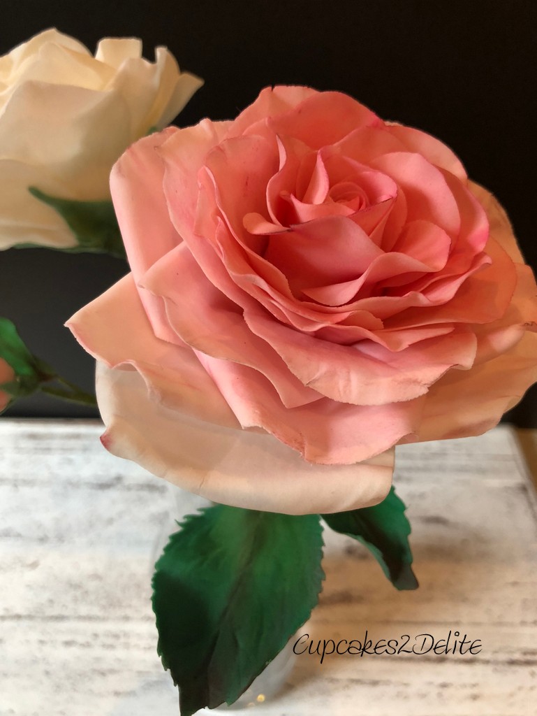 Pink & White Flower Paste Roses