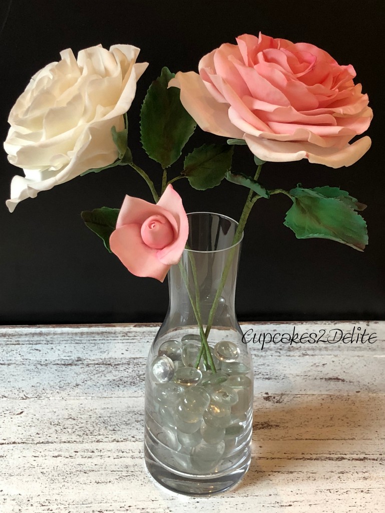 Pink & White Flower Paste Roses