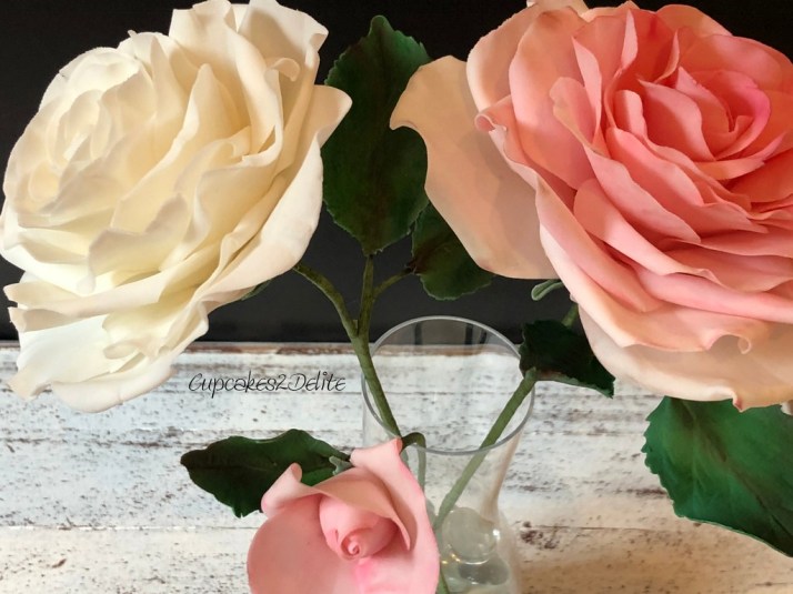 Pink & White Flower Paste Roses