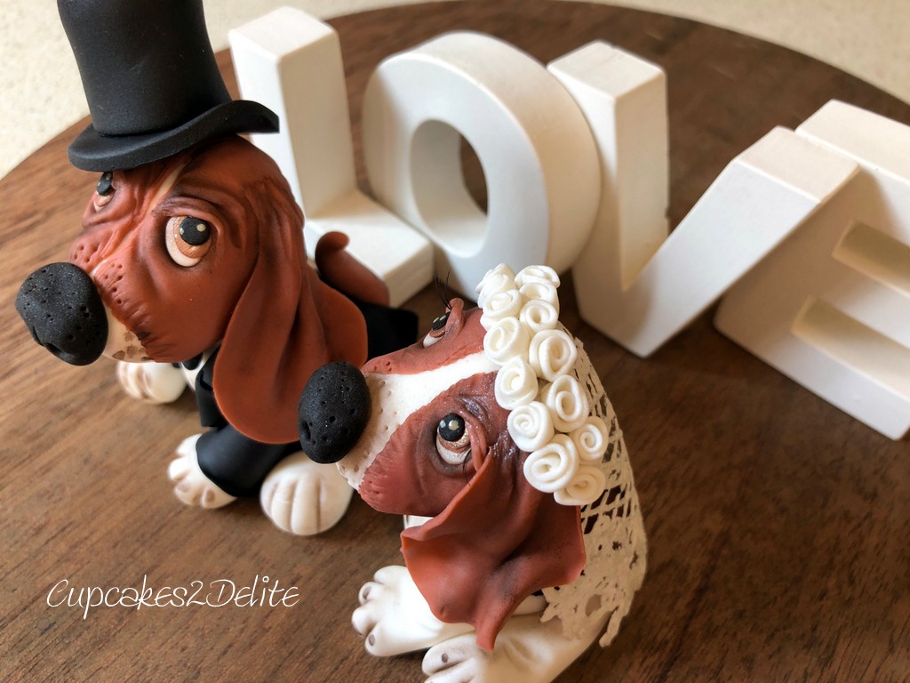Basset Wedding Couple Cake Topper
