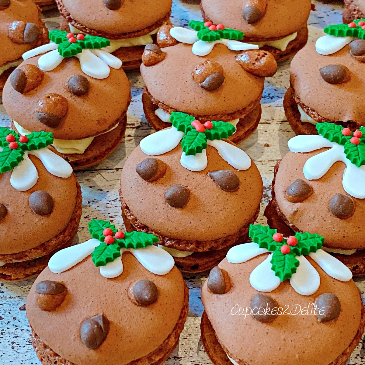 Christmas pudding macarons